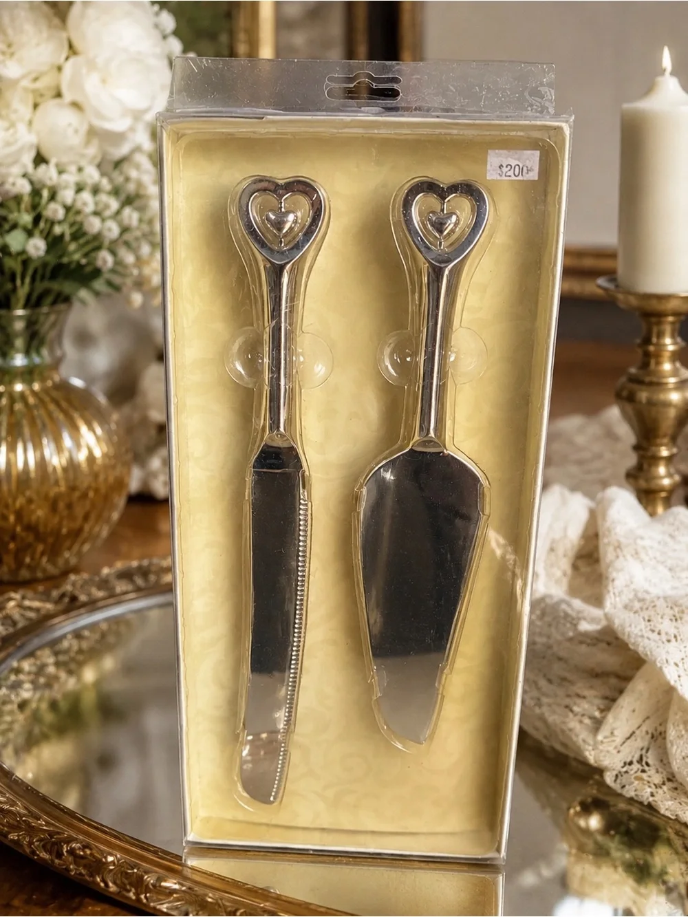 Lillian & Rose Silver Heart Cake Knife & Server Set NWT – New – $200